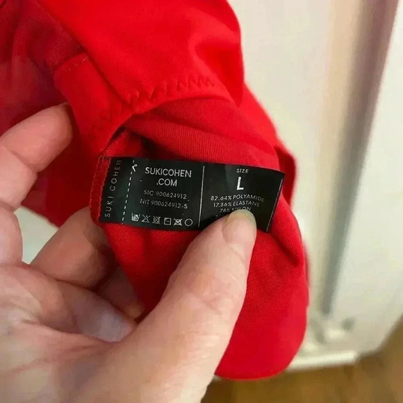 Suki Cohen Red Sheer panel Bodysuit swimsuit size Large - Picture 5 of 8